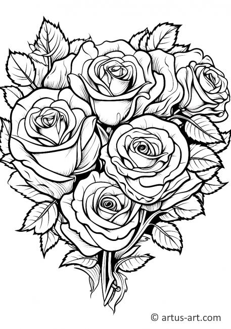 Kalp Şeklinde Güller Boyama Sayfası